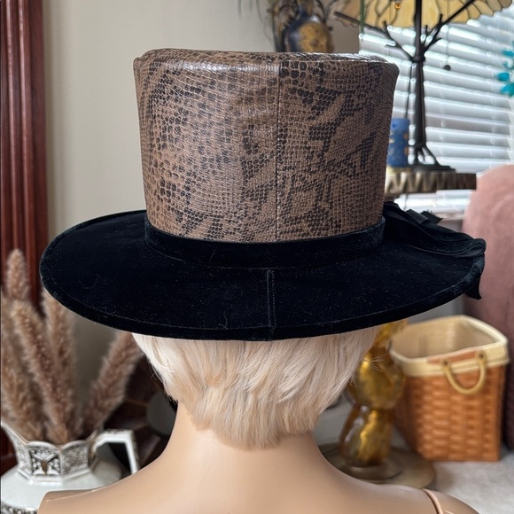 Vintage Rafield Steampunk Topper Hat Black Velvet Snakeskin Victorian Top Hat main image 6